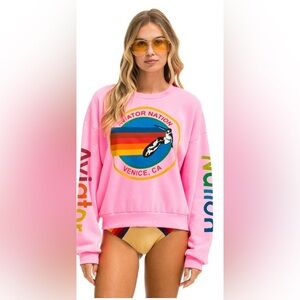 AVIATOR NATION RELAXED CREW SWEATSHIRT - NEON PINK